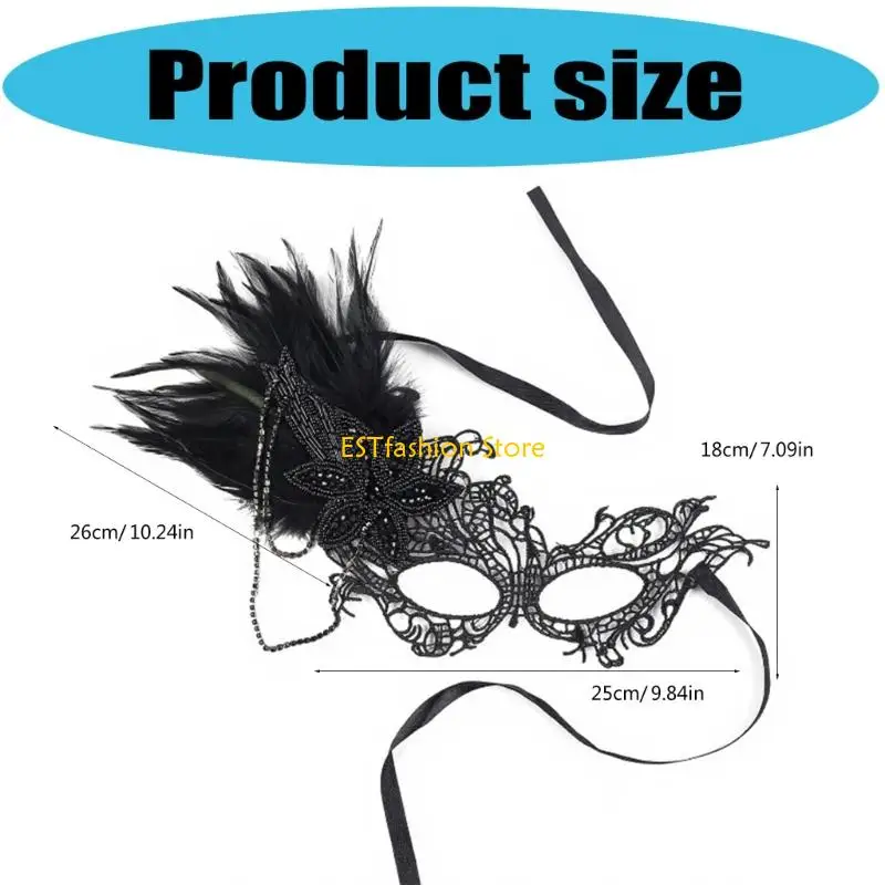 Y5GC Black Lace Mask Rhinestones Embellished Elegant Halloween Party Accessory