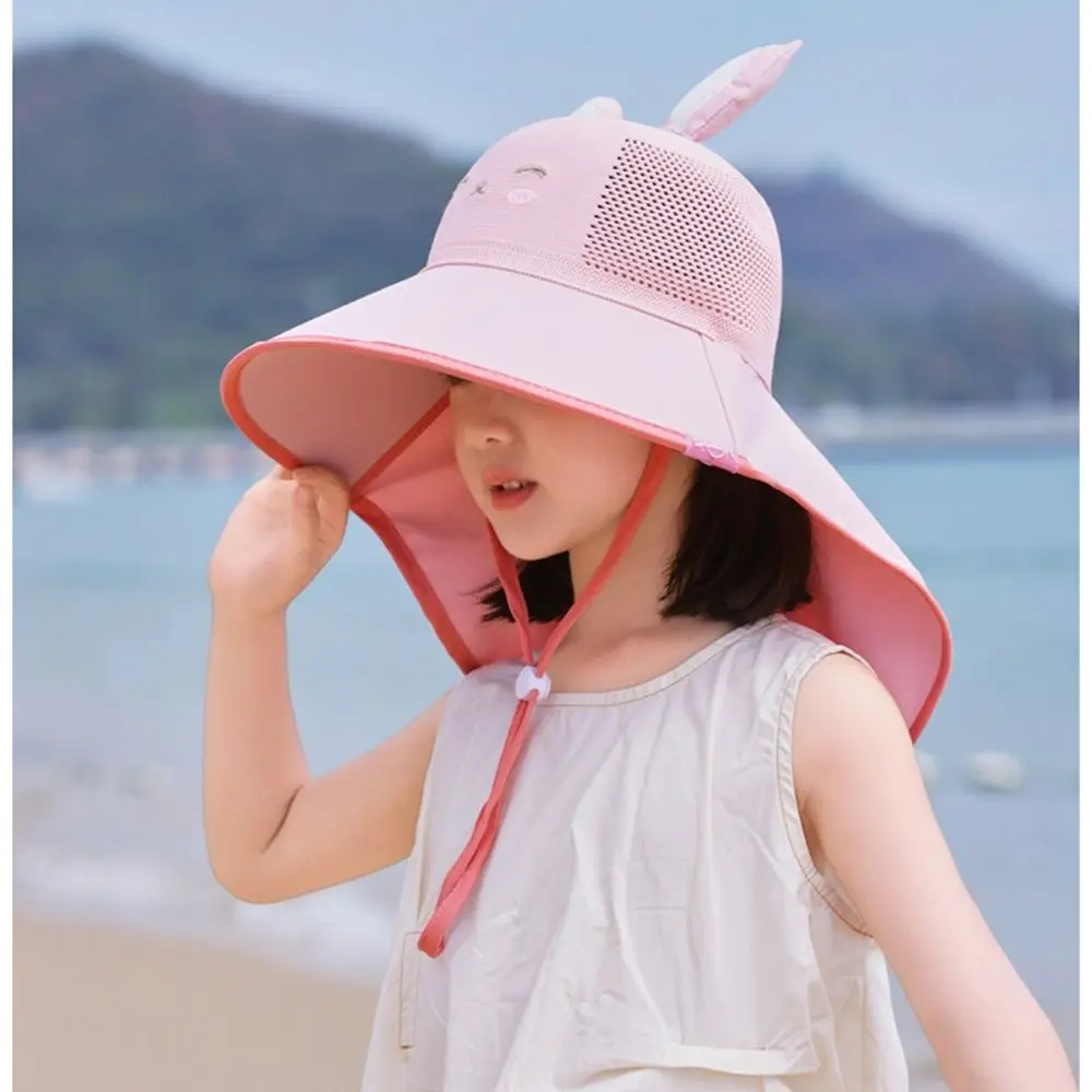 

Big Brim Baby Fisherman Hat Extended Shawl Cartoon Kids Sunscreen Hat Bucket Cap Neck Cover Children Beach Cap Outdoor