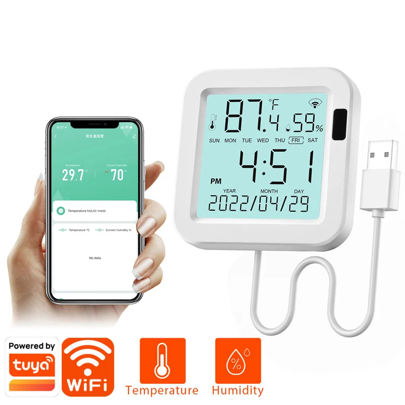 

Dry and Wet Thermometer with Large Screen & Backlight Graffiti Smart Home Wifi Temperature and Humidity Detector Remote Monitor