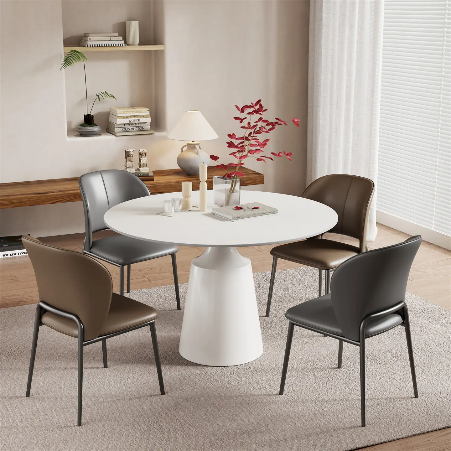 

Комплект стульев для переговорного стола в стиле Light Luxury Cream: квадратная столешница, устойчивая к царапинам и термостойкая, малый размер