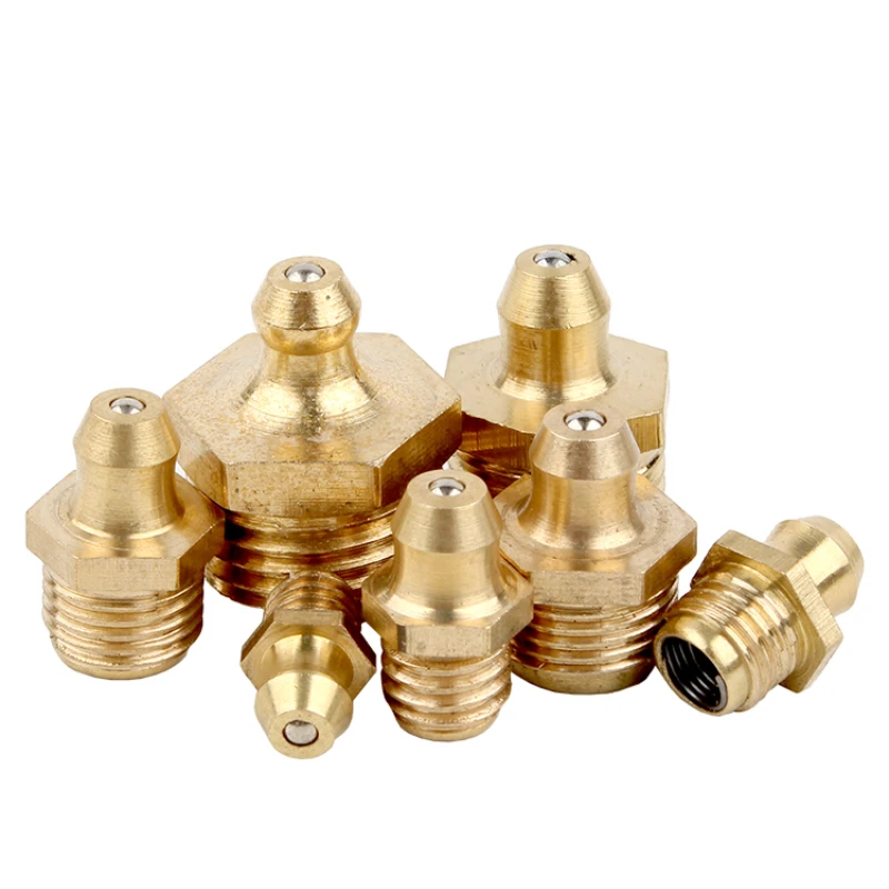 M6 M8 M10 M12 M14 M16 Brass  Zerk Nipple Copper Oil Mouth Thread Straight 45 90 Degree Universal Joint Grease Gun Nozzles