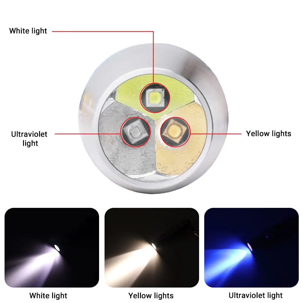 Boruit-LED懐中電灯UV365nm翡翠,宝石,識別トーチ,紫外線/黄/白,タイプc,充電式ランタン