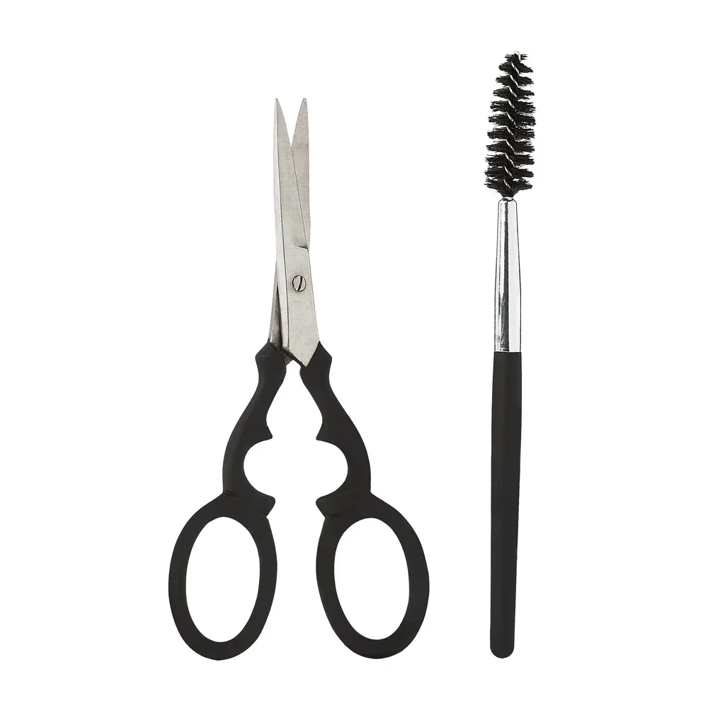 ステンレス製眉用ハサミと両端ブラシセット、人間工学に基づいた精密なヘアトリミング、完璧なグルーミング、タッチアップ、旅行用