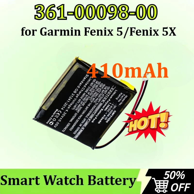 

New 361-00098-00 3.8V 410mAh for Garmin Fenix 5 / Fenix 5X Running High Qualty Battery Replacement Smart Watch Battery