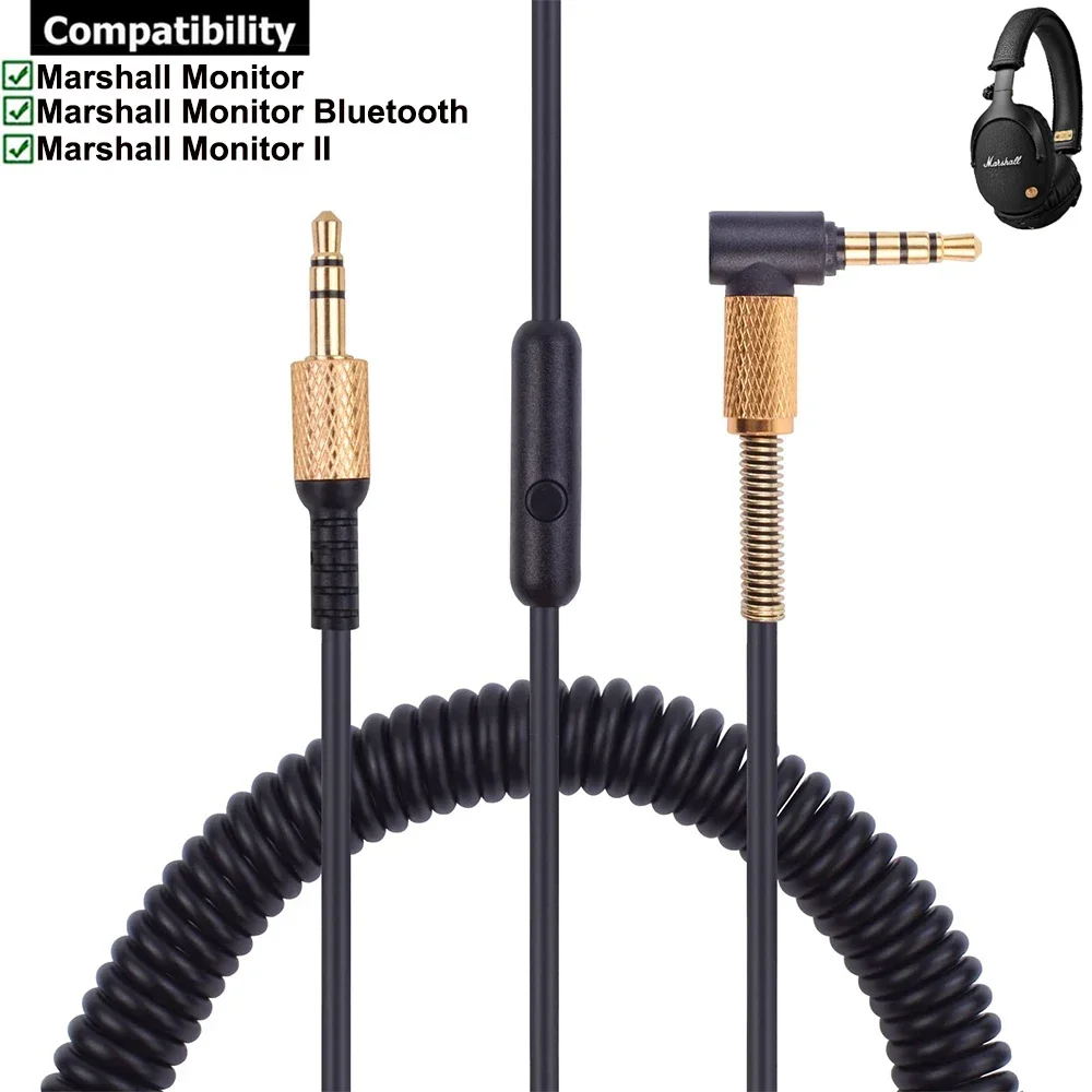 Spring OFC Replacement Cable Aux Cord for Marshall Monitor 1 2 I II A.N.C. Wired Wireless Bluetooth On-Ear Over-Ear Headphones