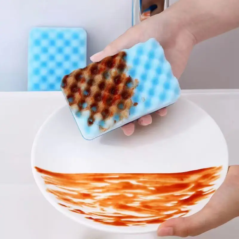 Colorful sponge double-sided dual-effect dishwashing and kitchen cleaning powerful stain removal wavy sponge cleaner