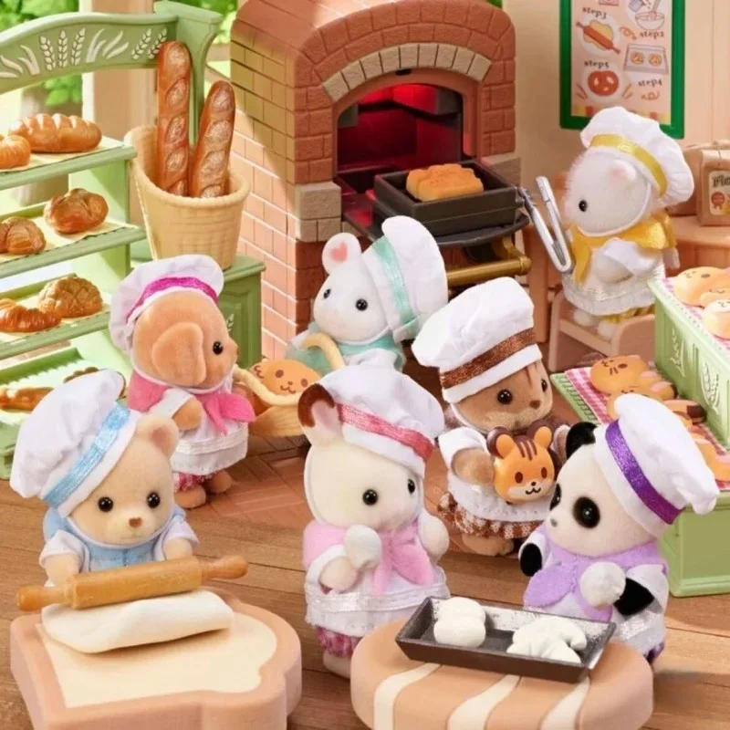 

In Stock Sylvanian Families Bread Chef Baby Set Anime Figure Family Toy Chocolate Rabbit Chef Set For Children Birthday Gift Toy