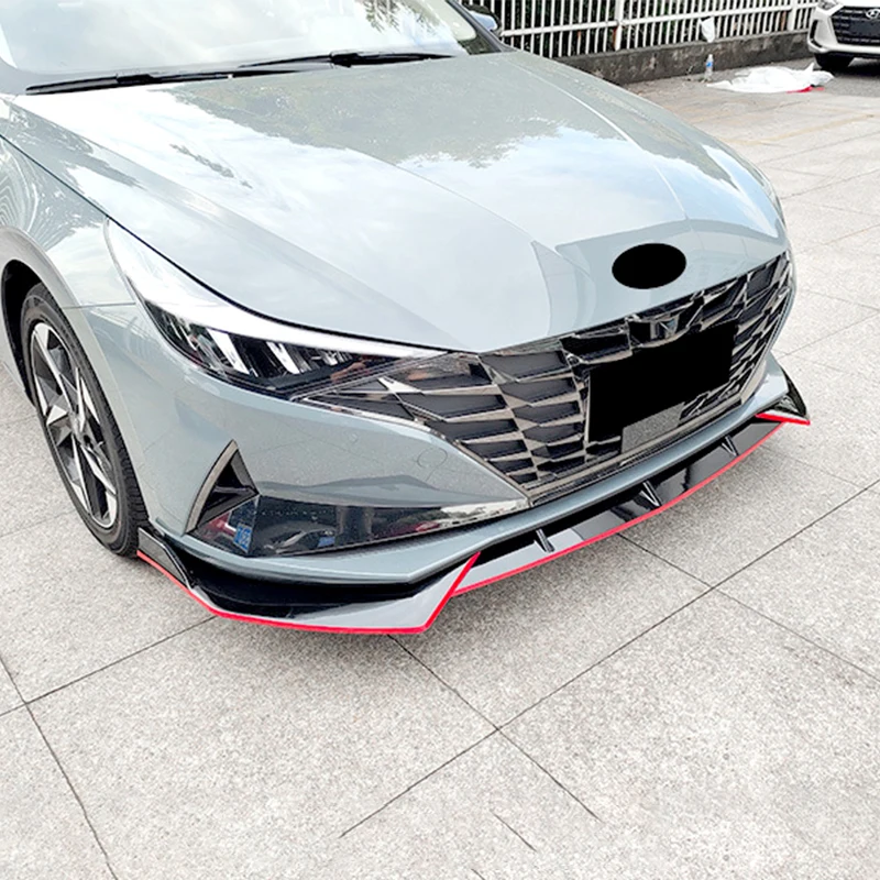 For Hyundai Elantra CN7 3PCS Glossy Black Red Carbon Fiber Front Bumper Lip Body Spoiler Trim High Quality Sports Kit 2021-2023