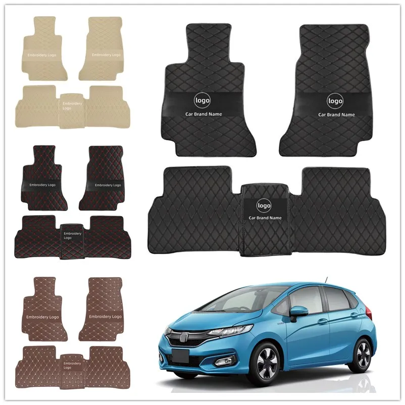 

Для Honda Fit 2004-2024 пользовательские кожаные автомобильные коврики для ног, полное покрытие, водонепроницаемые, прочные автомобильные аксессуары для интерьера, противоскользящие