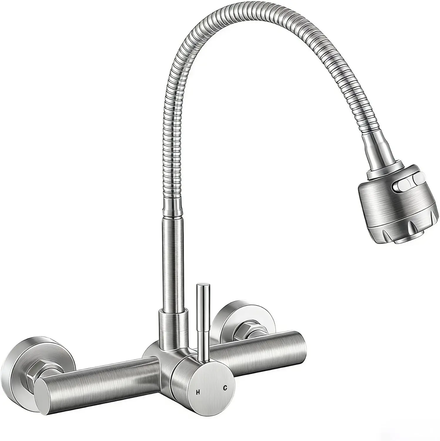 

8-Inch Wall Mount Kitchen Sink Faucet with Flexible Sprayer, Stainless Steel Mixer Tap, Dual Function