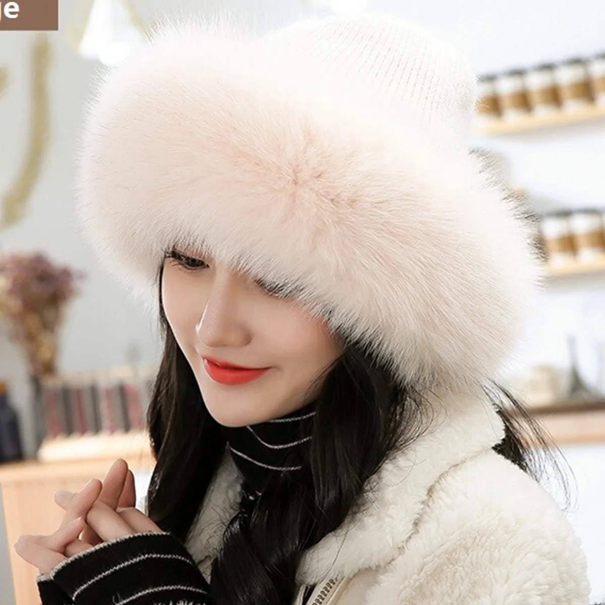 

Real Rabbit Fur Earflap Hat Russia Winter Accessories Warm Genuine Fox Fur Ball Bomber Hats New FEIMANYUAN