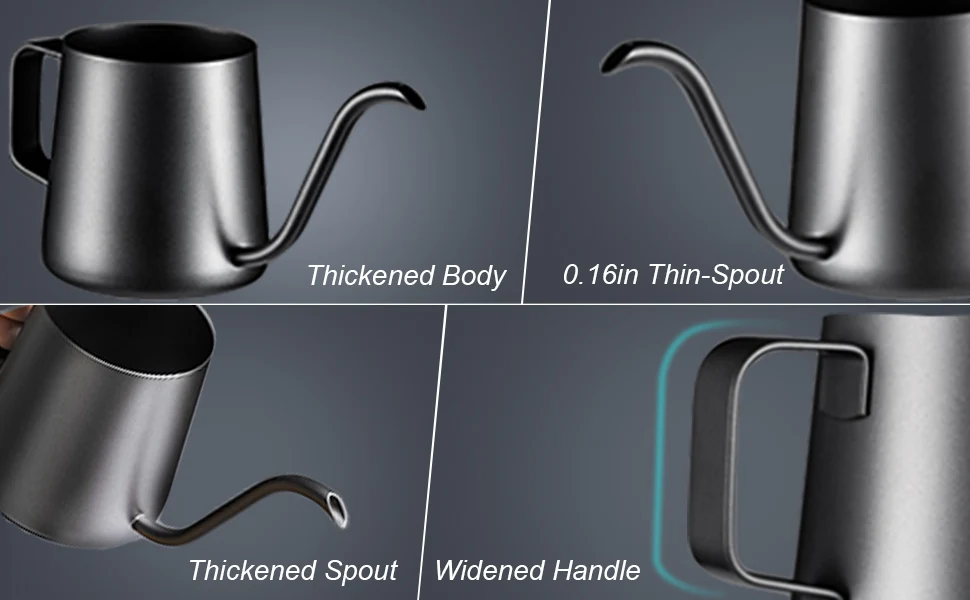 Übergießen Sie Wasserkocher, Schwanenhals-Auslauf, Kaffee-Teekanne, 12 Unzen, für Kaffeemaschine, Karaffe, Camping-Kaffeekanne für Reisen, Kaffeemaschine im Freien – Detail 2