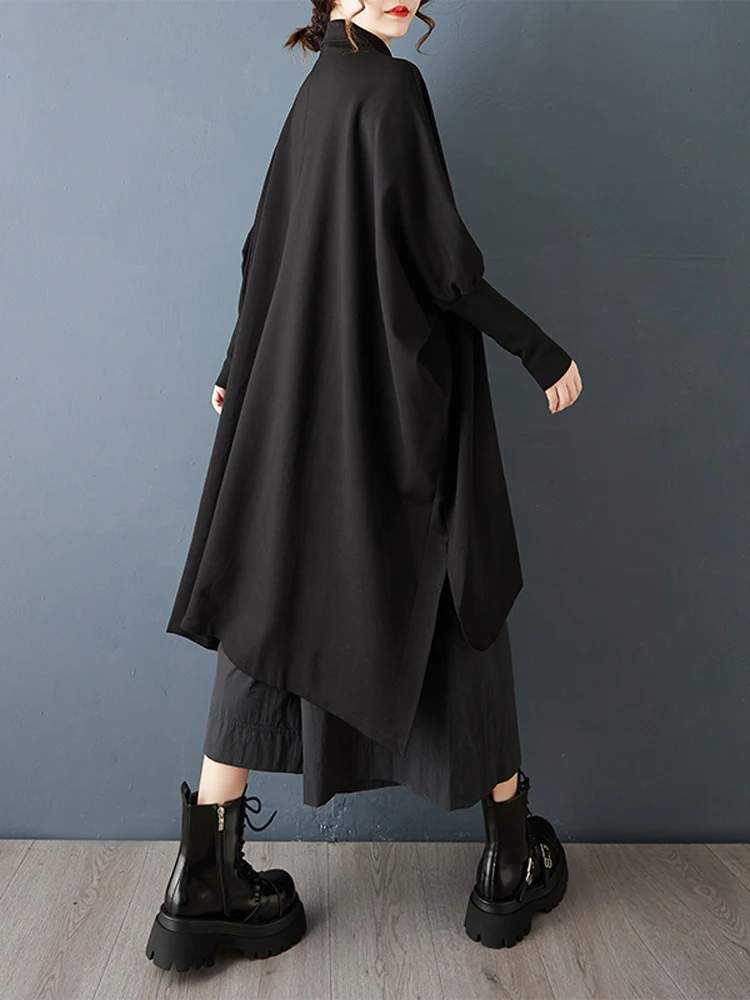 

NYFS Женская длинная рубашка в стиле пэчворк, свободный осенний топ больших размеров с вязаными рукавами «летучая мышь», повседневный стиль