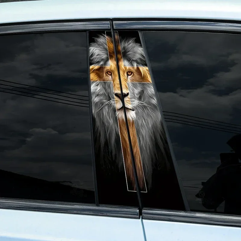 

1PC Cross Lion Car Stickers Car Doors Pillar Sunscreen Vinyl Decals DIY Auto B Pillar Cover Scratches Animal Waterproof Decor