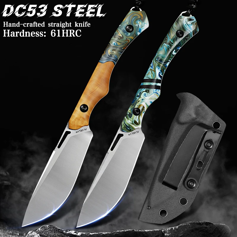 High-quality DC53 fixed-blade knife, men's everyday carry (EDC) camping knife, outdoor camping, hiking, and adventure knife tool