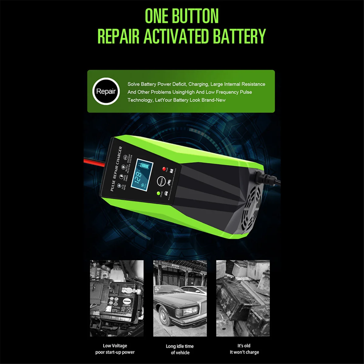 

12V 10A Full Automatic Battery-Chargers Digital LCD Display Car Battery Chargers Power Puls Repair Chargers US