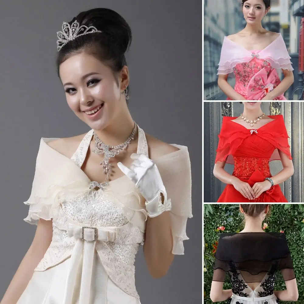 

Frivolous Wedding Dress Women Bridal Lace Shawl Evening Dress Shoulder Cape Chiffon Shawl