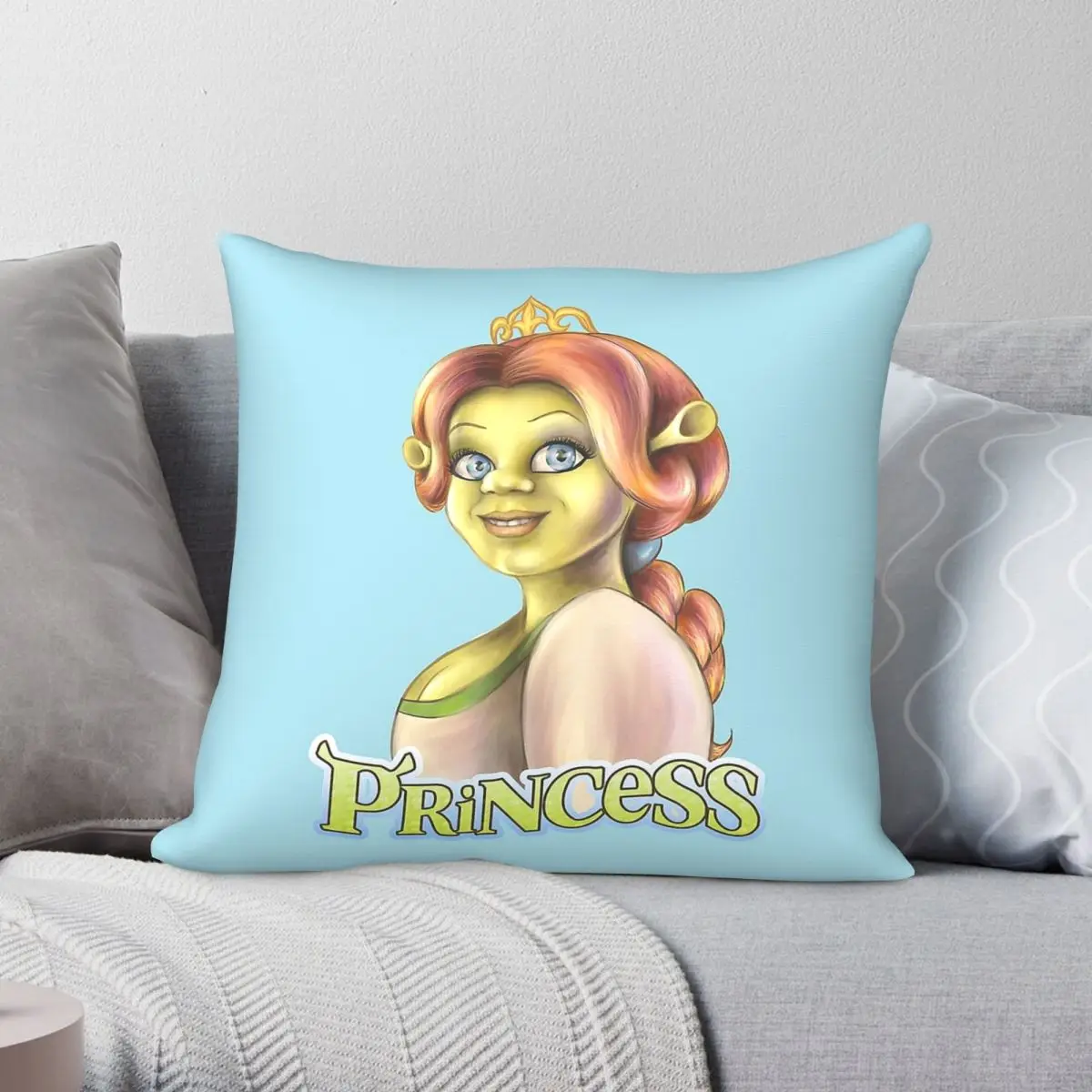 

Princess Fiona Pillowcase Polyester Linen Velvet Pattern Zip Decor Pillow Case Car Cushion Cover