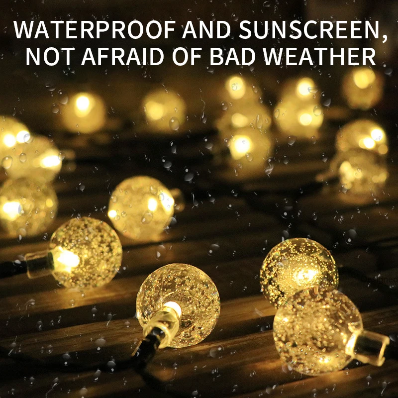 

Solar String Lights Outdoor Crystal Fairy Light Chritmas Garland 8 Modes Waterproof Patio Light for Garden Party Decor