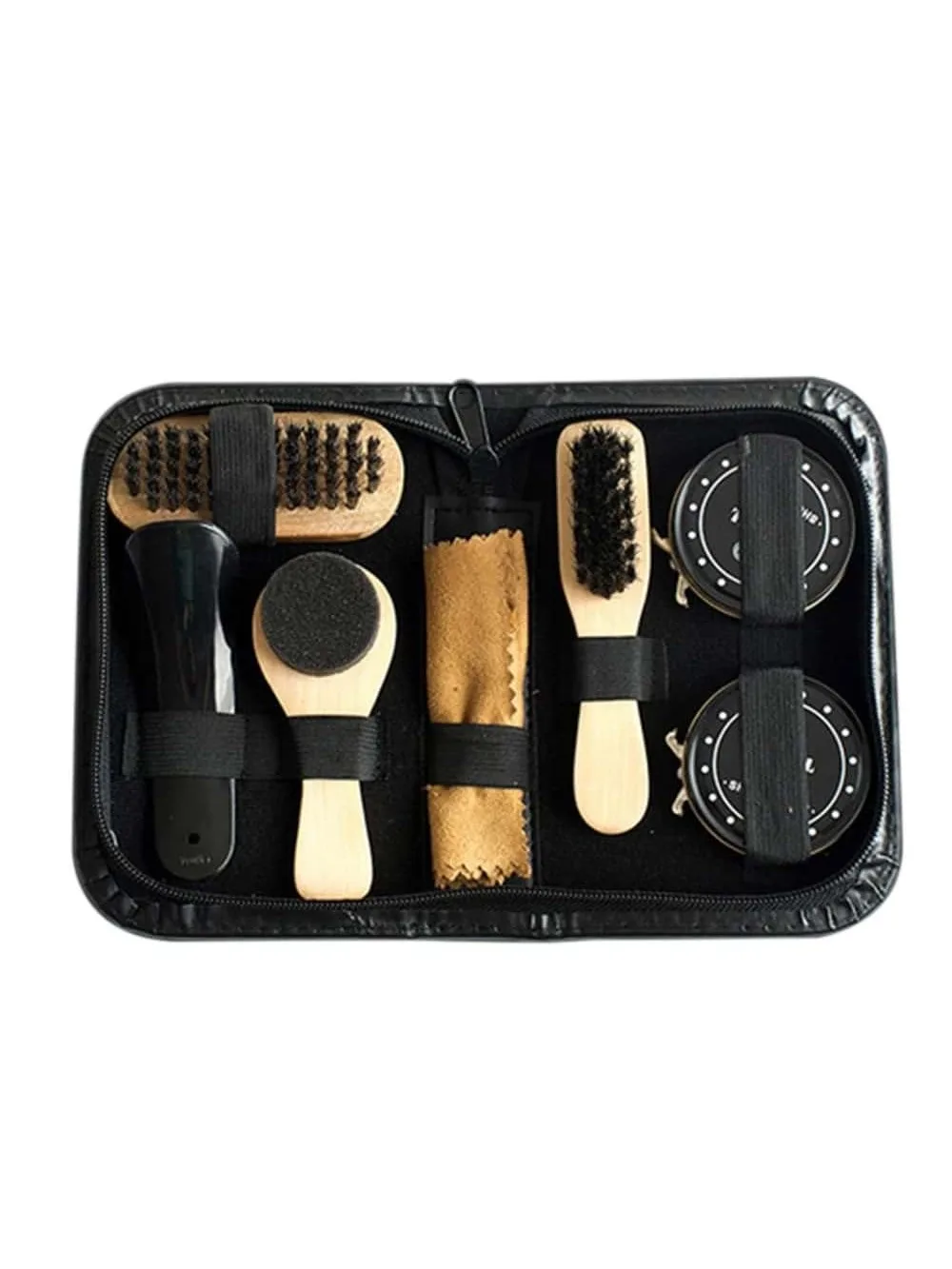 8pcs Shoe Shine Care Kit Black & Transparent Polish Brush Set Home Genuine Leather Shoe Care Set Polish Tool with Bag