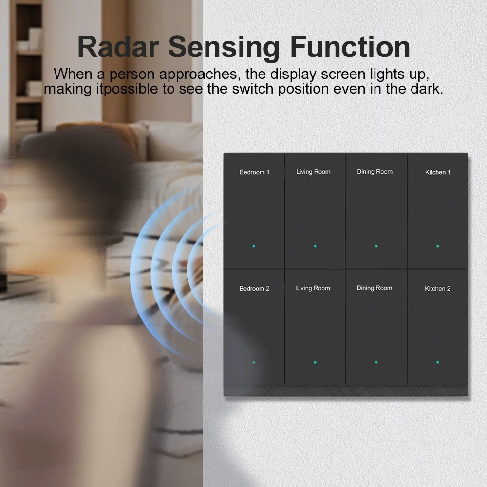 Manhot WIFI DIY Name Switch Horizontal Display Screen Push Button Light Switch 1/2/3/4/6/8 Gang Works with Tuya Smart Life App