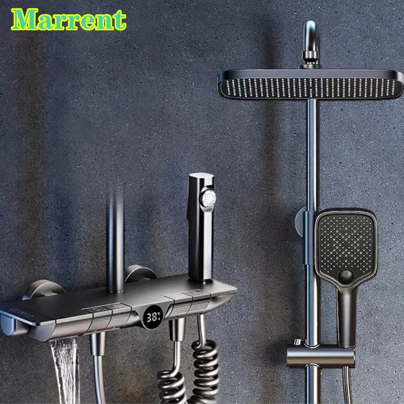 

Piano Thermostatic Bathroom Shower System Faucets Quality Brass Hot Cold Bathtub Mixer Tap Wall Mounted Grey Digital Shower Set