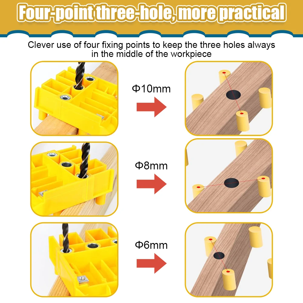 Quick Wood Doweling Jig Plastic ABS Handheld Pocket Hole Jig System 6/8/10mm Drill Bit Hole Puncher For Carpentry Dowel Joints