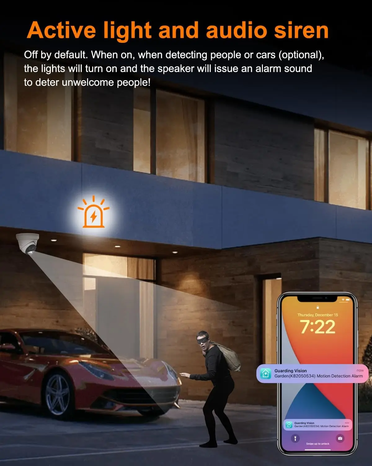 8MP Ip Camera Poe Active Deterrence Turret Outdoor Security Camera IP67 Two-Way Audio Color Vision 98ft, 2.8mm Full Metal