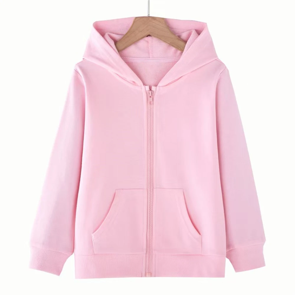 Zipper Style Hoodies Coat for Boys and Girls Pink Children Age 3-12 Kids Kawaii Sweatshirt Festival Gifts Solid Color New