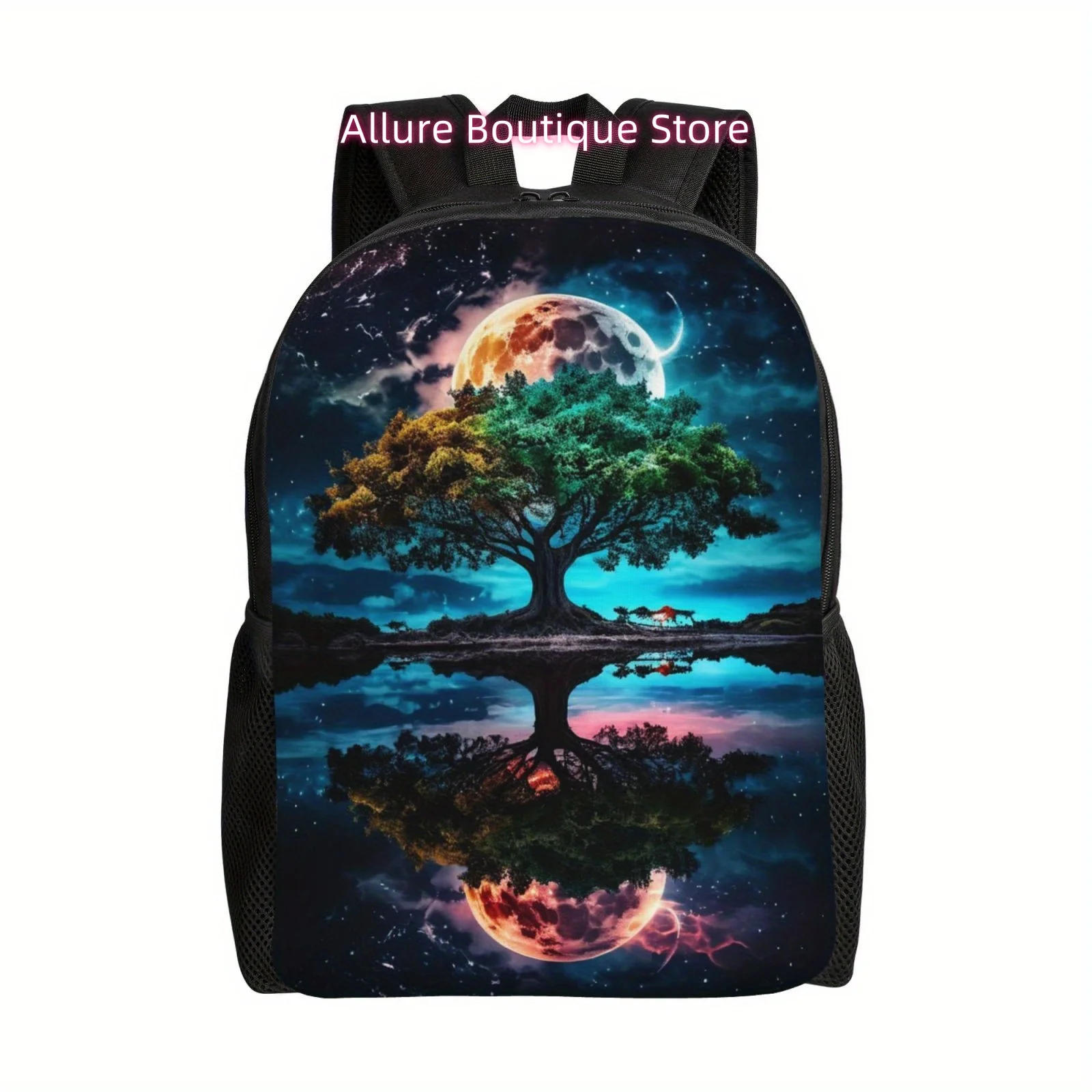 1pc Huge Tree Under Huge Moon Print Casual Backpack For Men Women, Simple Large Capacity Backpack, Computer Bag For Teacher Doct