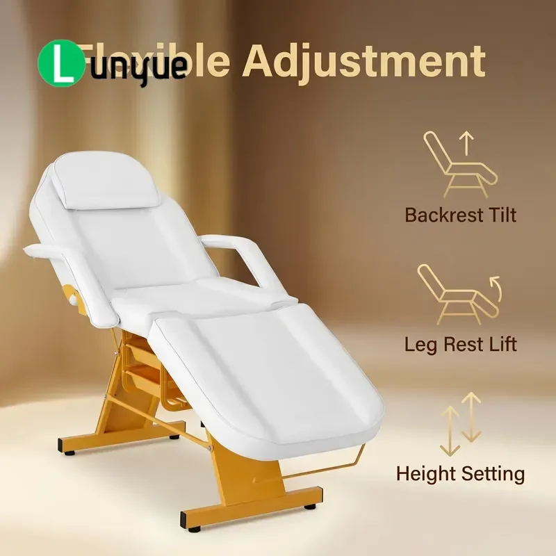 Gold Frame Adjustable Facial Bed Massage Bed Spa Beauty Treatment Bed with Armrests