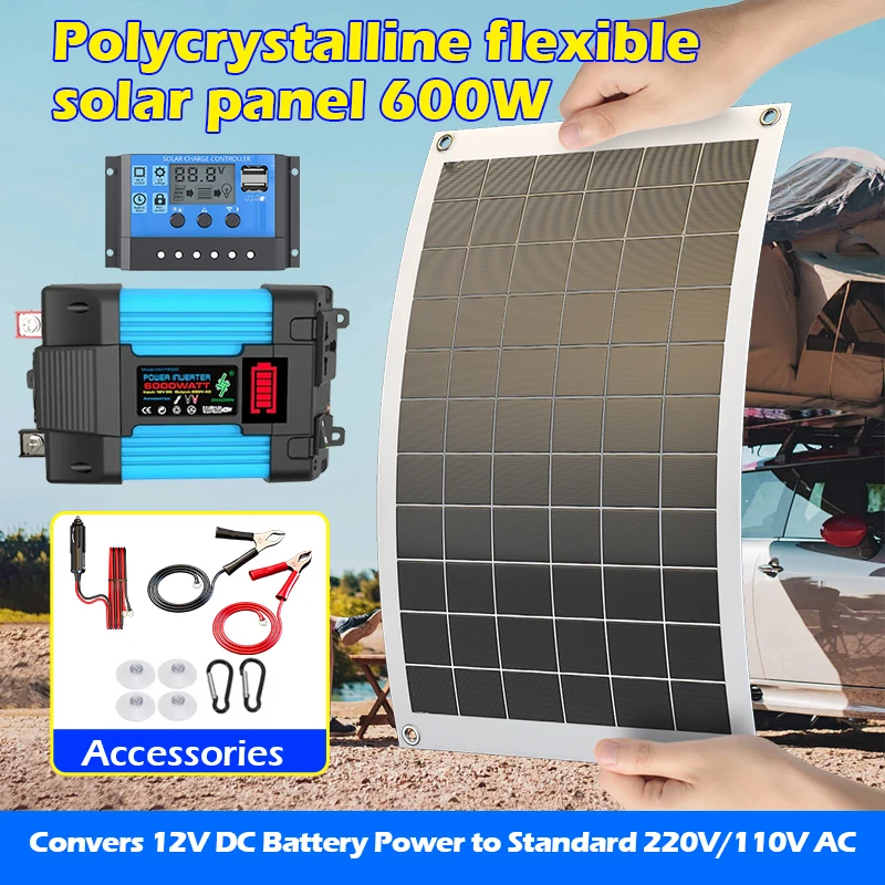 

600W 12V Solar Panel Inverter Kit 6000W 110V/220V Solar Solar Panel System Battery Charge Controller Complete Power Generation