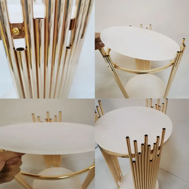 3-teiliges Set aus goldenen Metallzylinderständern, vertikaler Rohrsockel für Bodendekoration bei Hochzeiten, Partys, Dessert- und Blumendekorationen – Detail 17