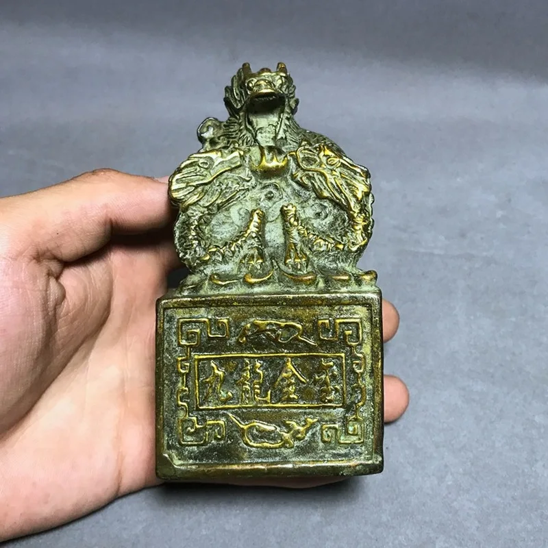 Special offer antique gilded bronze dragon seal ornament, nine-dragon golden seal, study decoration gift, antique miscellaneous