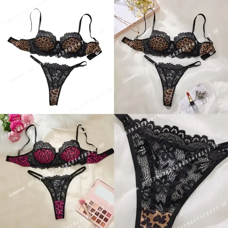Sexy Leopard Print Lace Bra Set for Women Lightweight Uplifting Gathering Lingerie Fashionable Wild Style Underwear