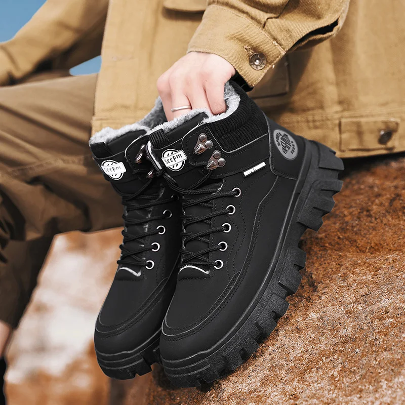 

Winter Boots Trendy Men High Top Ankle Boots Luxury British Workwear Short Boots Fashion Thick Soled Warm Casual Cotton Shoes