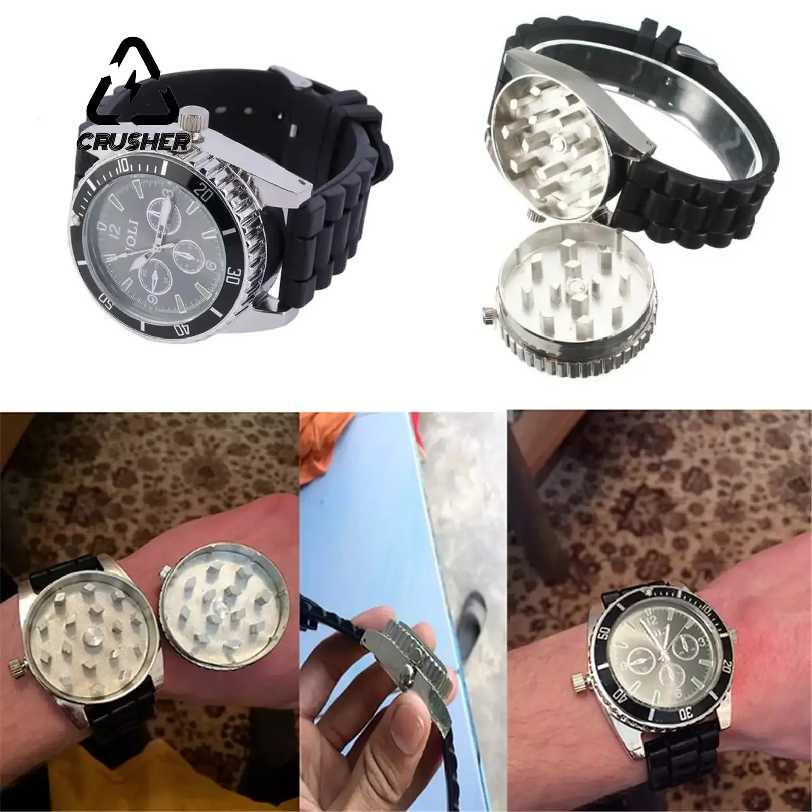 CRUSHER Portable Manual Tobacco Grinder Watch Zinc Alloy Dry Herb  Spice Herbal Crusher Grinders for Smoking Accessories