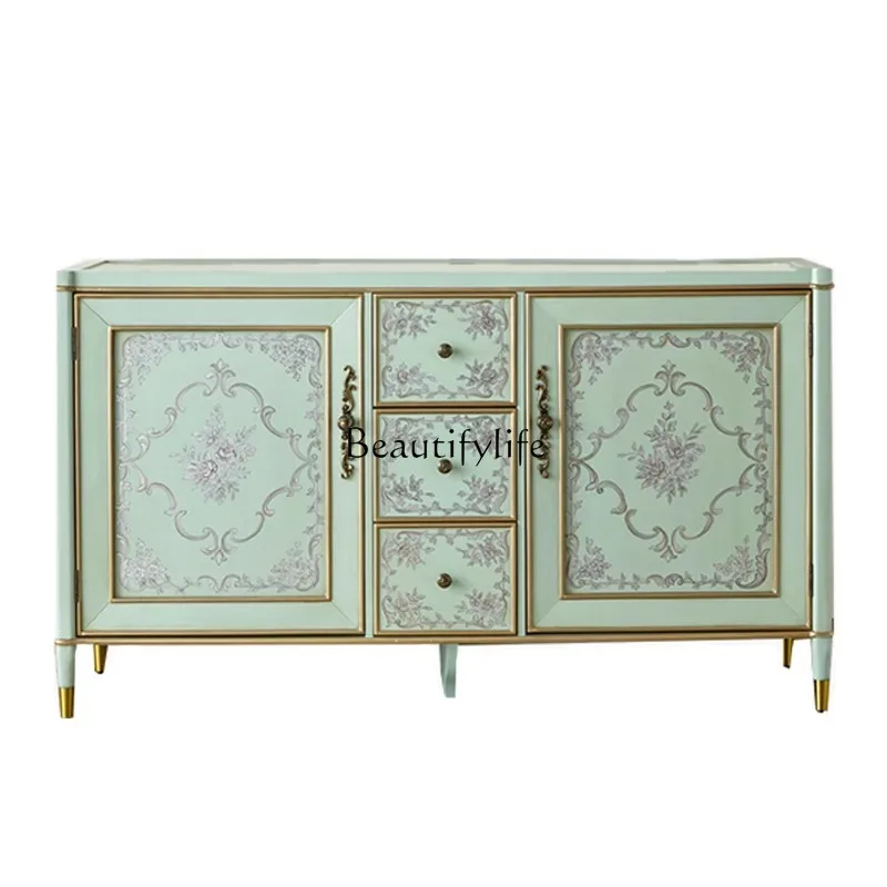 

French European pastoral decorative cabinet retro two-door three-bucket storage American porch painted art dining side cabinet