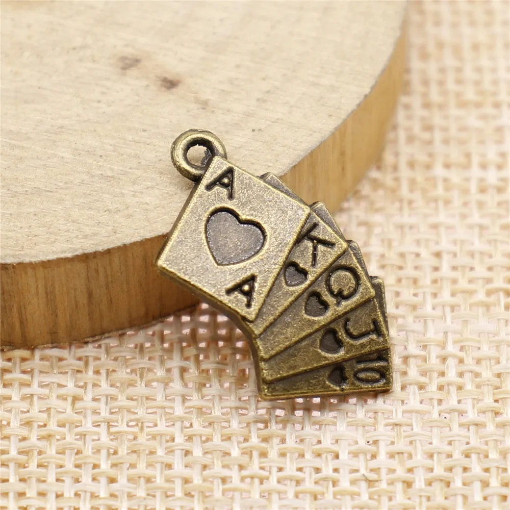 15Pcs Charms Playing Cards Poker Train Seqence 24x13mm Antique Bronze Silver Color Pendants Making DIY Handmade Tibetan Jewelry