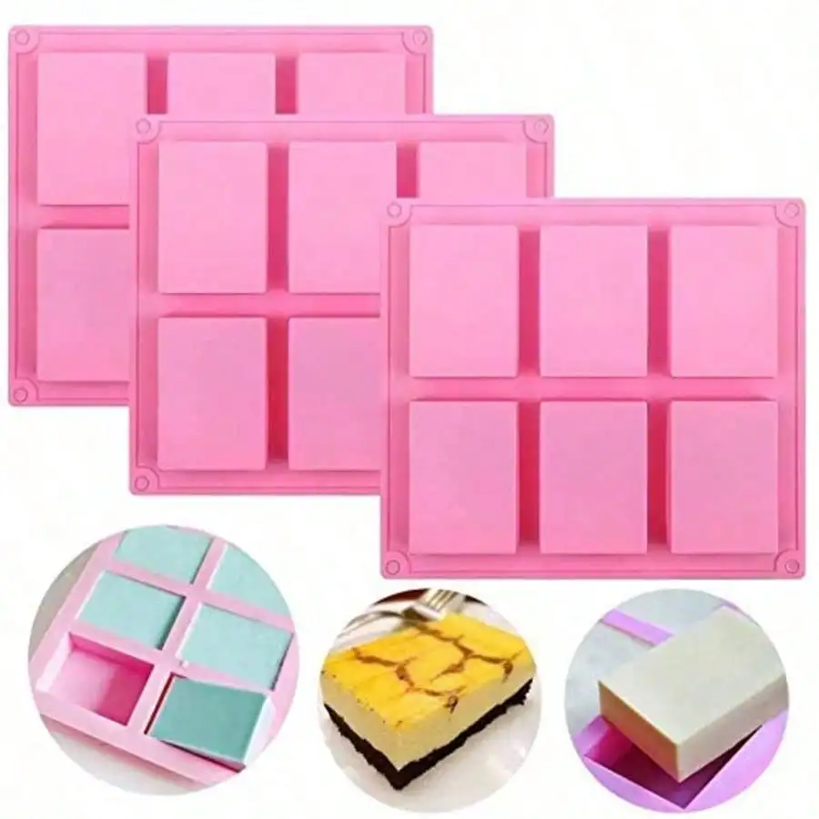 1-2er-Pack 6-fach Silikonformen zum Selbermachen, rosa Backformen für handgemachte Seife, Kuchen, Kekse, Schokolade und Eiswürfel, Kuchenform