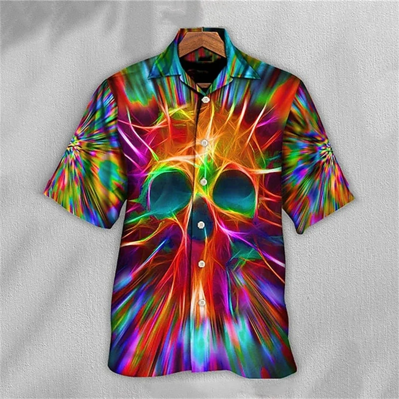 Newest Skull Lapel Men'S Shirts Horror 3d Print Casual Hawaiian Shirts Man Retro Shirt For Man Button Short Sleeves Male Clothes