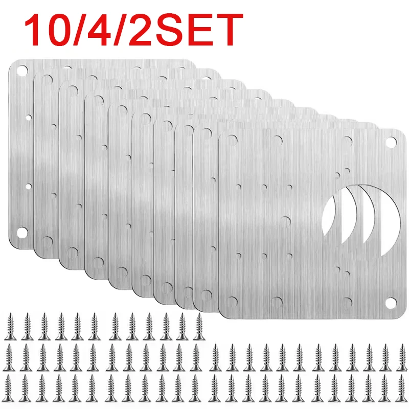 2~10Sets Hinge Repair Plate Kitchen Cabinet Door Hinges Mounting Plate with Screw Flat Fixing Brackets Furniture Hardware Tools