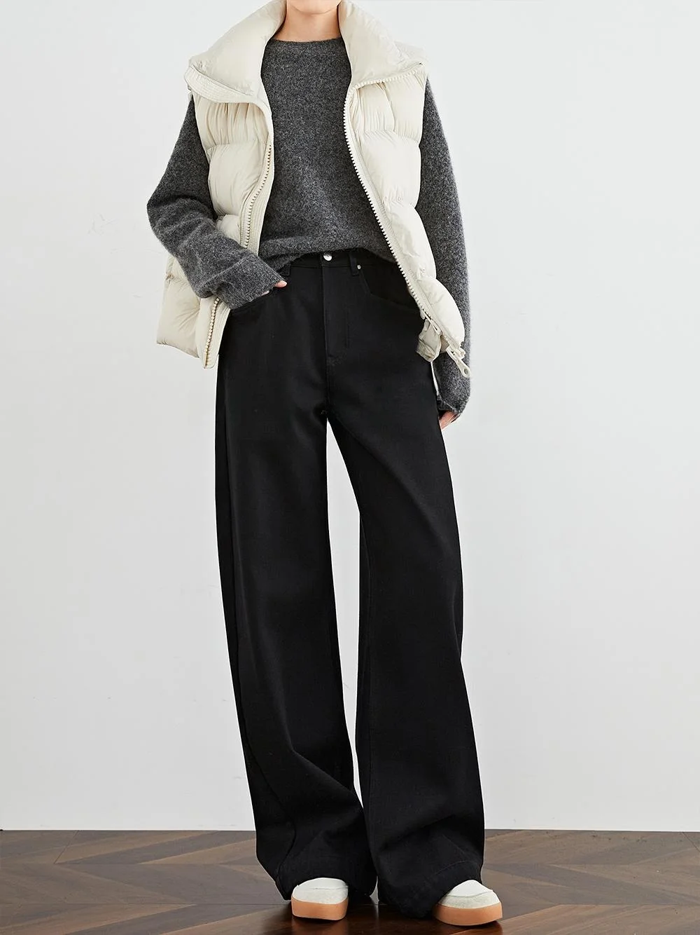 

High Waist Extra Long Loose Fce Lined Thi Wide Leg Jeans Women's Autumn Winter Falin Casual Pants Straight Cut Trousers