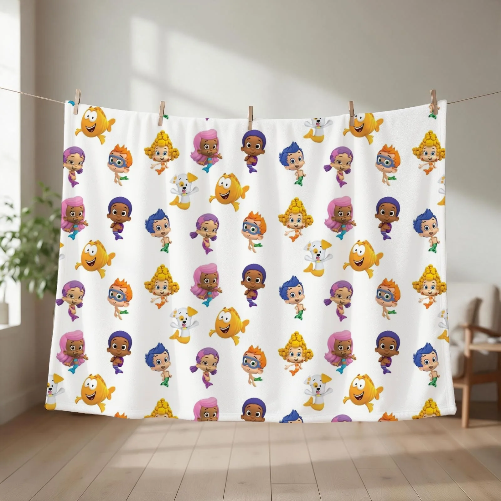 all bubble guppies together / cartoon / mermaids / kids Throw Blanket couch cozy soft plush fuzzy picnic outdoor blanket