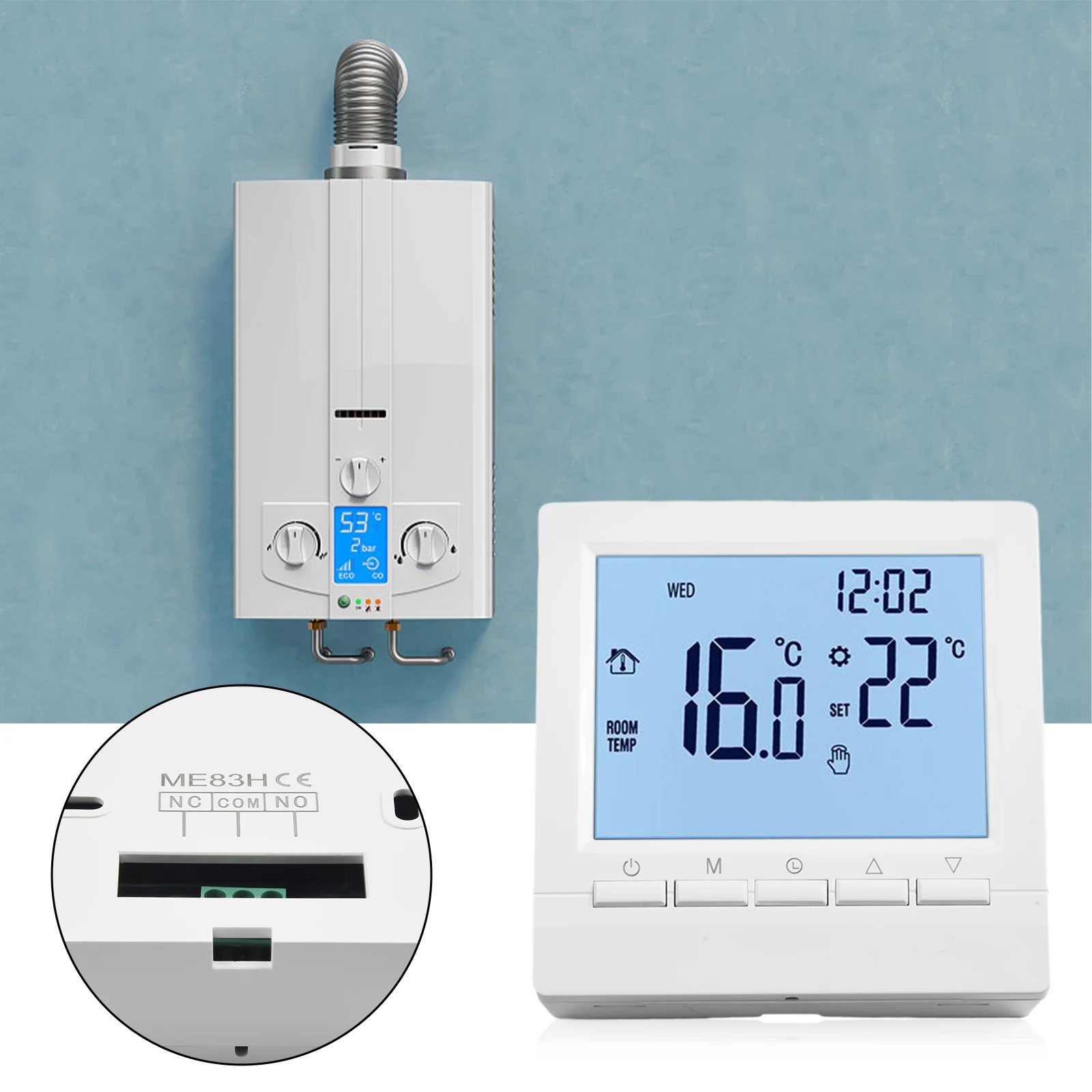 1PC LCD Room Temperature Controller, Gas Boiler Thermostat, Wall Or Stand Placement, Battery Powered, Easy Installation