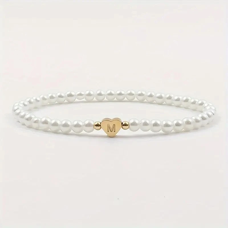 26 Letters Initial Bracelet For Women Faux Pearl Bracelet Fashion Women link Bracelet Wristband Jewelry gift Pearl Bracelet A-Z image 4