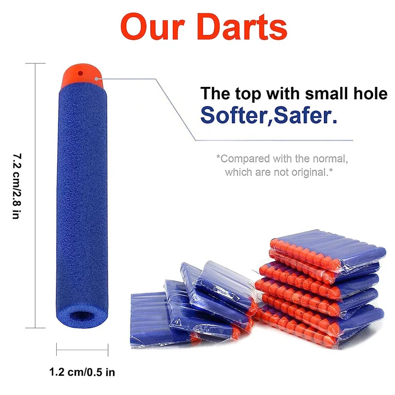 1000-50 pces azul um buraco dardos recarga balas de espuma munição para nerf n-strike elite blaster arma, 7.2cm acessórios de arma
