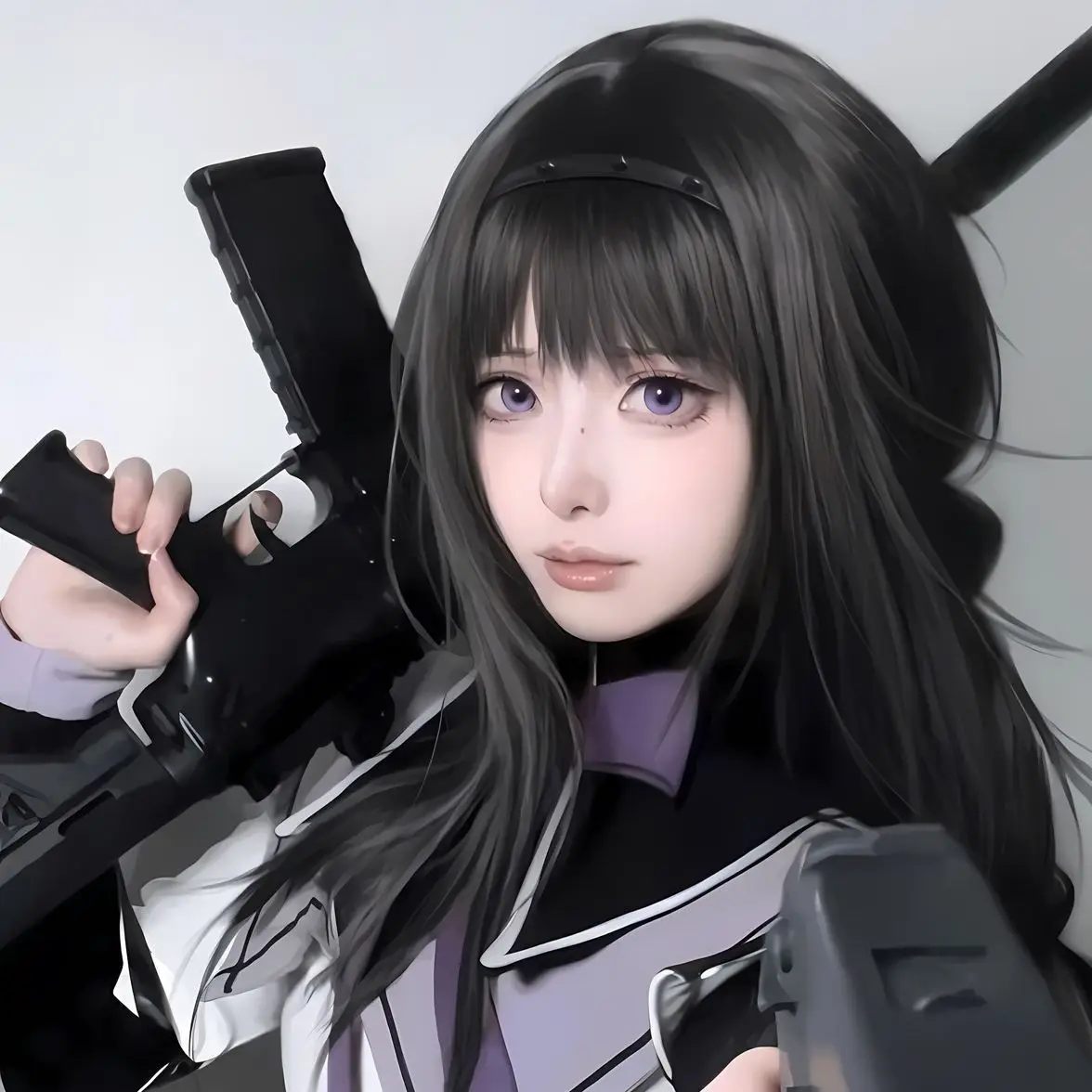 Peruca cosplay Puella Magi Homura Akemi |   Peruca completa extra grossa Jet Black para fotos de convenção