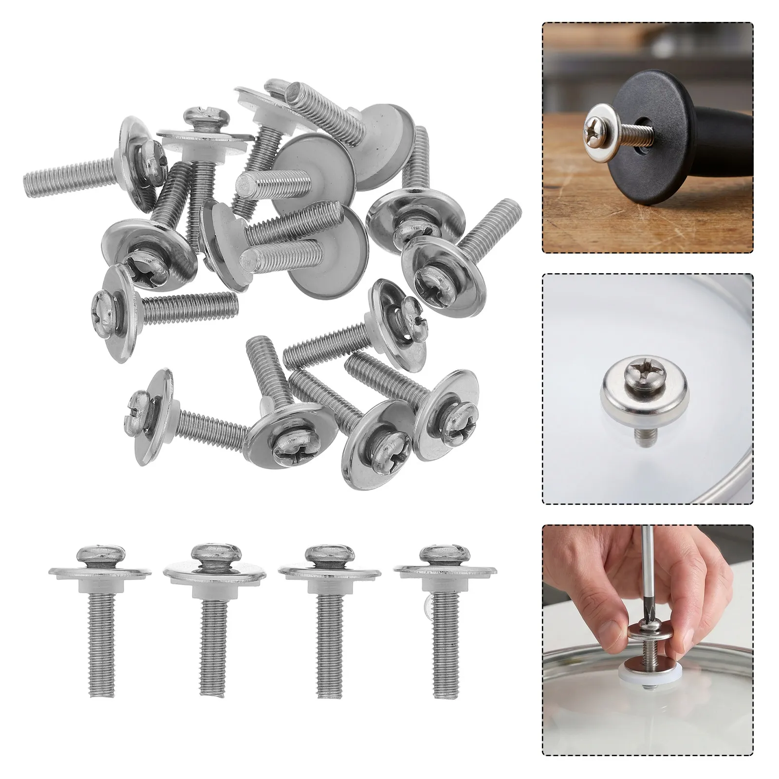 20Set Universal Pot Lid Repair Fasteners M5x22mm Stainless Steel Screw Set Silicone Gaskets for Lid Handle Parts