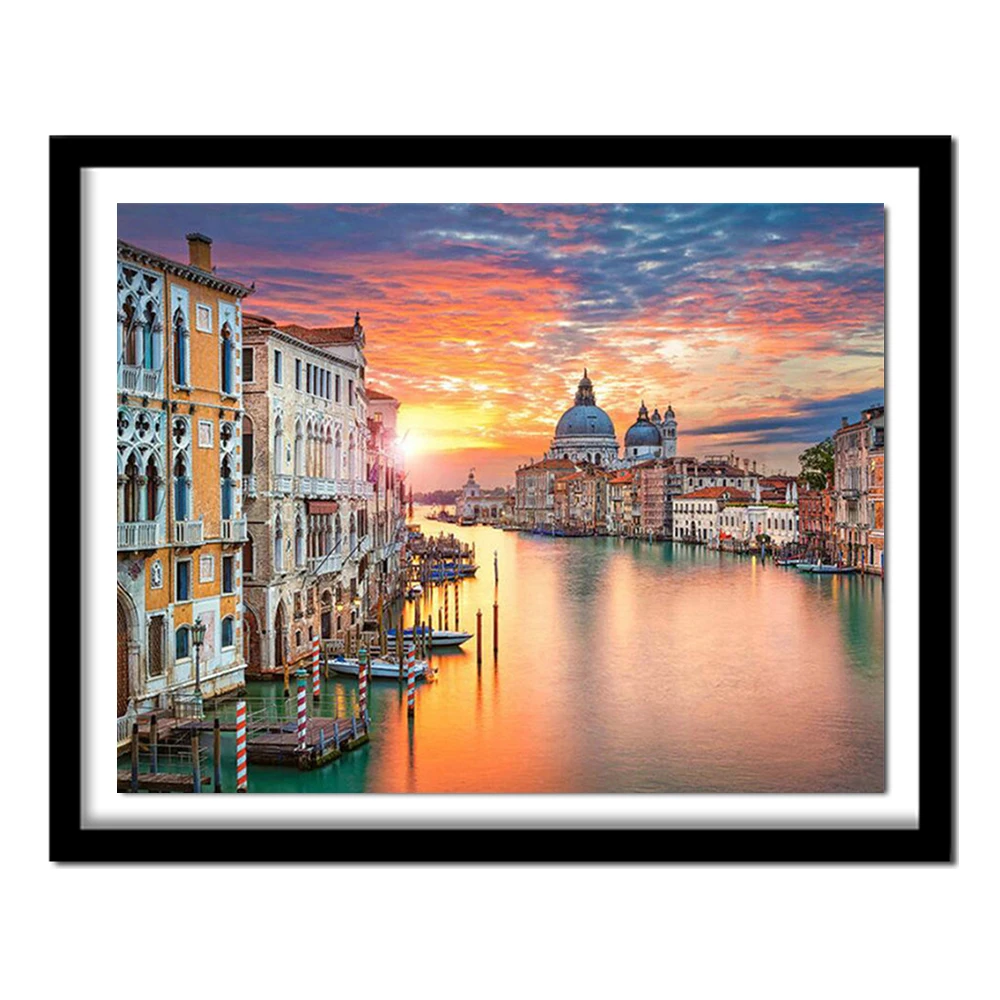 5D DIY Diamond Painting Cross Stitch Landscape Diamond Embroidery Venice YHAter Town Icons Room Decoration Diamond